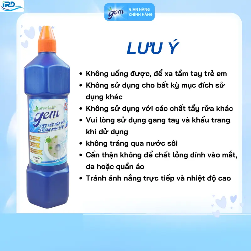 [GEM] Mua 1 Tặng 1 Nước tẩy Bồn Cầu chai 1L, Tẩy sàn nhà tắm, tẩy trắng gạch men nước  tẩy  nhà  vệ  sinh 5