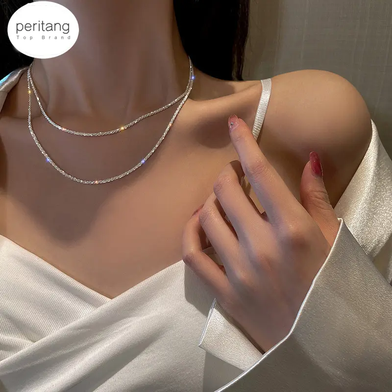 Starry Sparkling Necklace for Women Italian Clavicle Chain Neck Chain Simple Flash Choker Stackable Design Fashion Jewelry