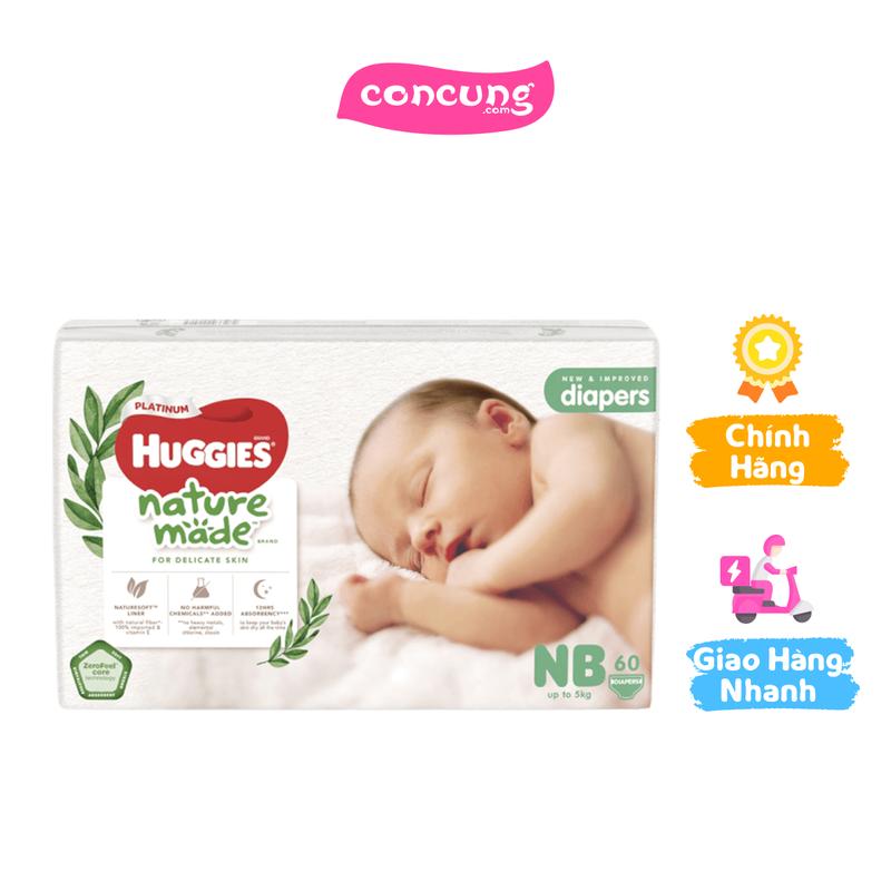 Bỉm tã dán Huggies Platinum Nature Made size Newborn 60 miếng (dưới 5kg)