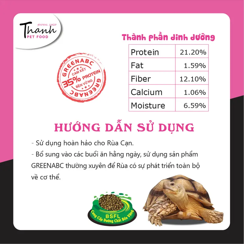Thức ăn bò sát Rùa Cạn nhãn GREENABC - Tortoise – Sulcata – Hạn chế urat, mai cứng, tăng trưởng nhanh - Hộp 230g 3