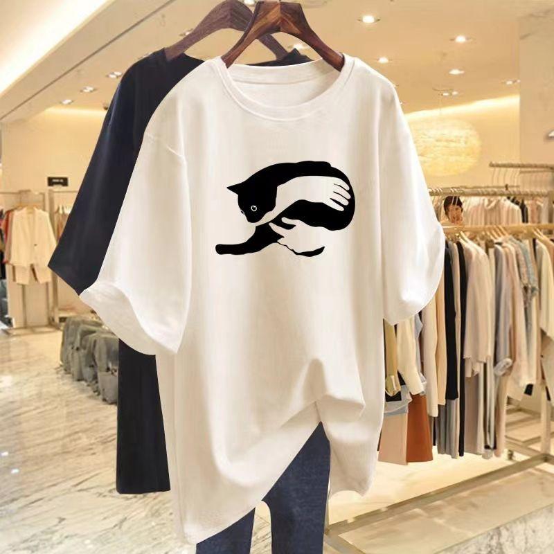 Áo Thun Cotton ngắn Tay Phiên Bản Lớn, Hàng Châu Âu Mới Mùa Hè Dáng Rộng Vừa Vặn, Áo Dài Trung Bình Phiên Bản Lớn, 2025 2
