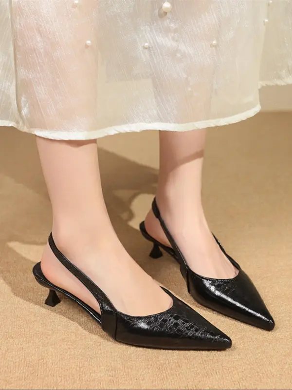 Women's Elegant Metallic Slip on Sandals, Trendy Pointed Toe High Heel Sandals, Fashionable Heeled Sandals for Summer, Walking Shoes 6