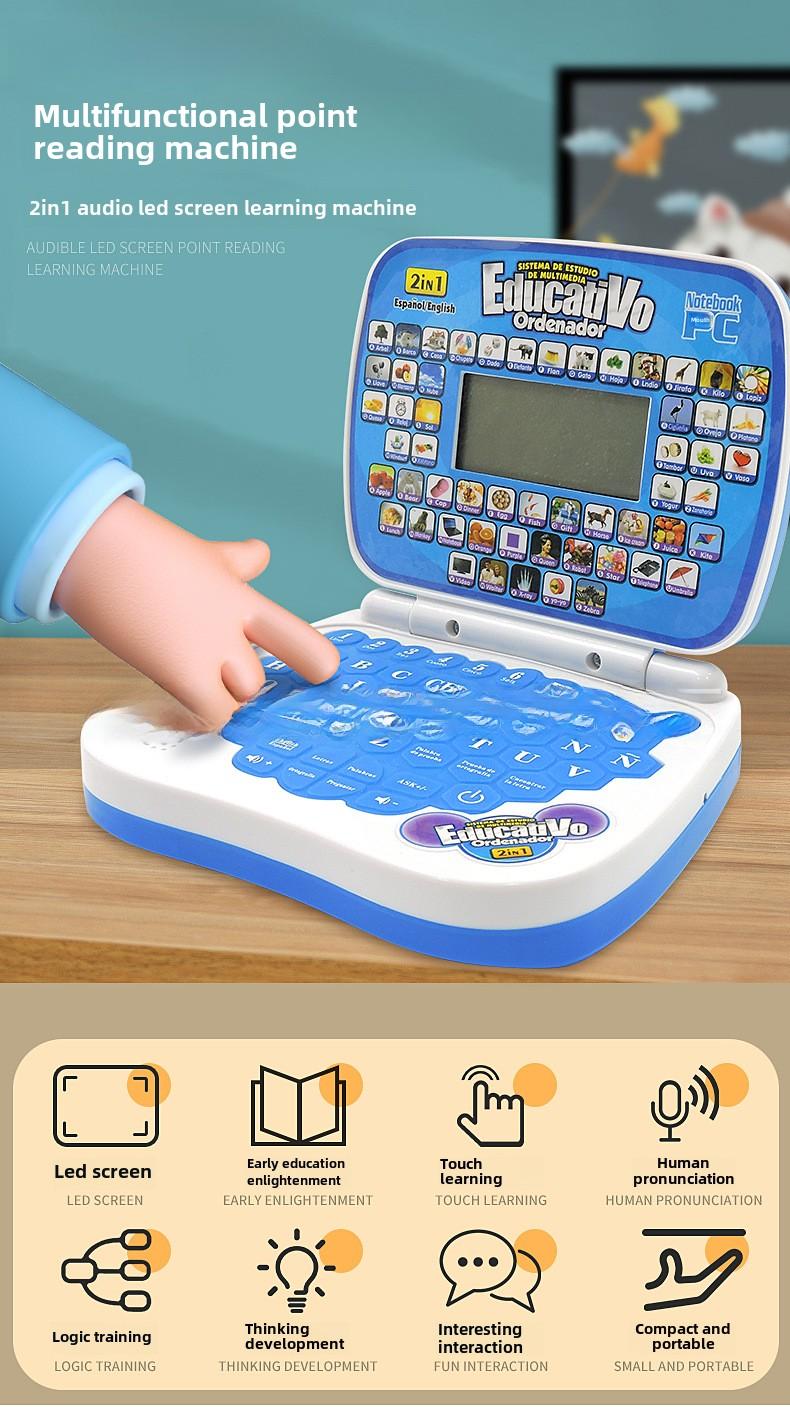 Product Introduction of English Laptop Toy Children's Spanish Point Reading Early Learning Machine Multifunctional Bilingual Learning Machine 0
