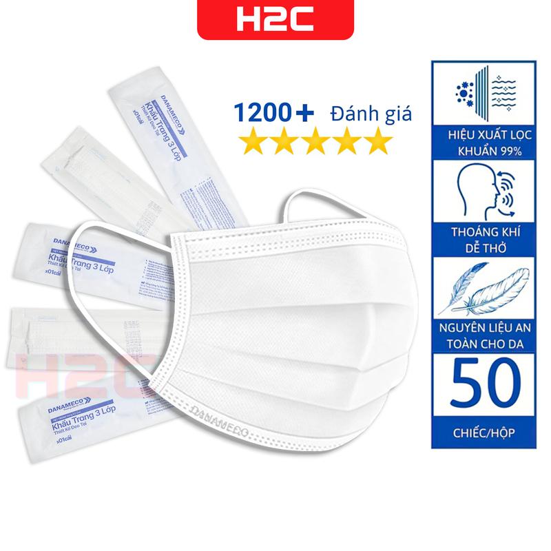 Khẩu trang Danameco tiệt trùng từng chiếc 3 lớp kháng khuẩn dùng một lần . Phụ Kiện dây đeo Cao Su