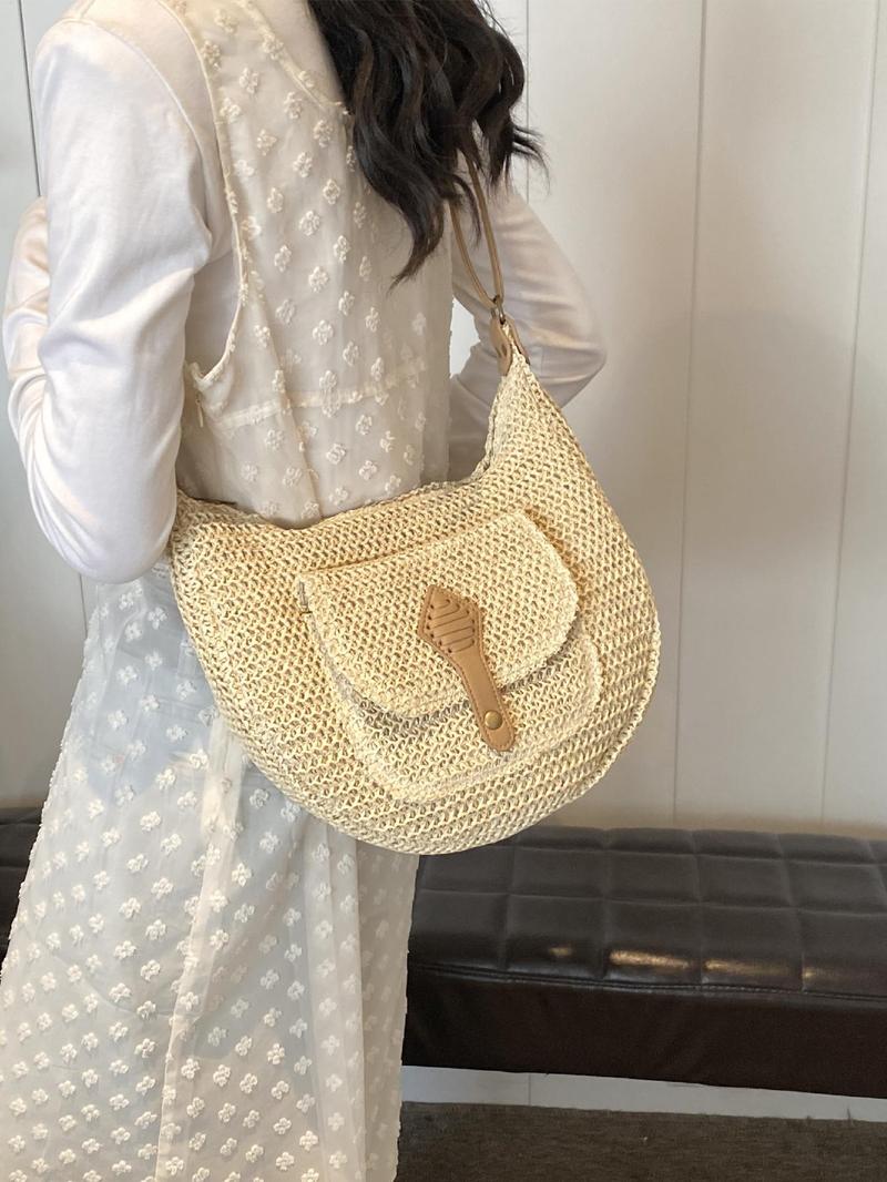 Product Introduction of Women's Fashionable Straw Bag, Large Capacity Crossbody Bag with Small Bag Inside, Casual Versatile Shoulder Bag for Daily Used 7