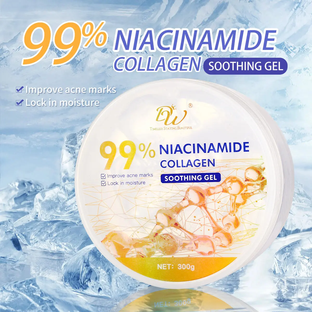 DW 99% Niacinamide Collagen Soothing Gel Moisturizing Brightrning Hydrating For All Skin 300ml