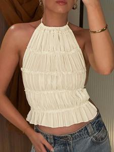 Top de cuello halter de color sólido para mujer, top sin espalda para verano, ropa de mujer para vacaciones en la playa