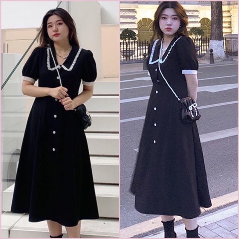 Đầm Tiểu Thư  Bigszie 60kg đến 95kg Nữ Women Màu Đen Dress Thun