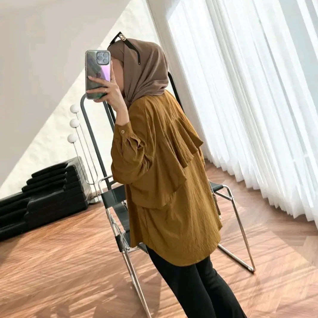Kemeja Wanita Back Layer Pololinen Kancing Depan Muslim Oversize Model Terbaru Baju Panjang Atasan Kerah Basic Outer