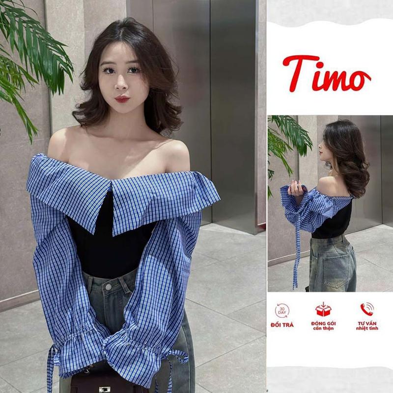 ( Mẫu mới 2025 ) Áo sơ mi trễ vai Timo , áo sơ mi nữ thời trang cách điệu phong cách trẻ trung năng động AOT003