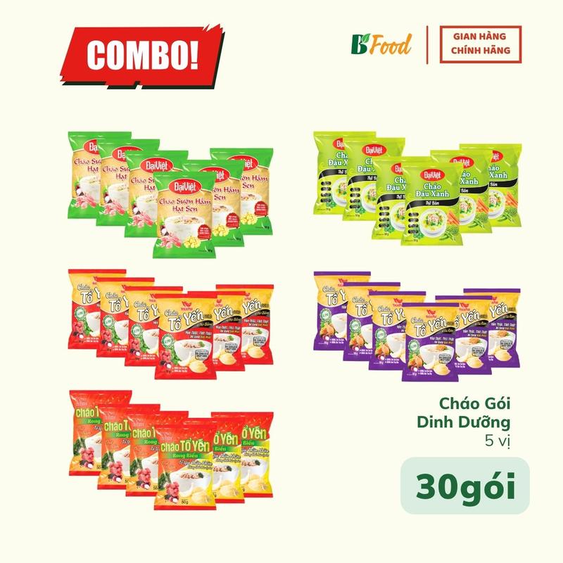 Combo 30 gói cháo gói dinh dưỡng 5 vị, mỗi vị 6 gói (Yến Gold, Rb, Gà, Hs, Đx)- Cháo ăn liền cho bé, trẻ em, người lớn tuổi
