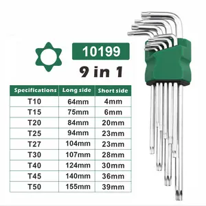 ALLEFIX Kunci L Bintang Set 9 pcs Ext Long Premium Kombinasi Hex Star Vanadium Chrome - 10199