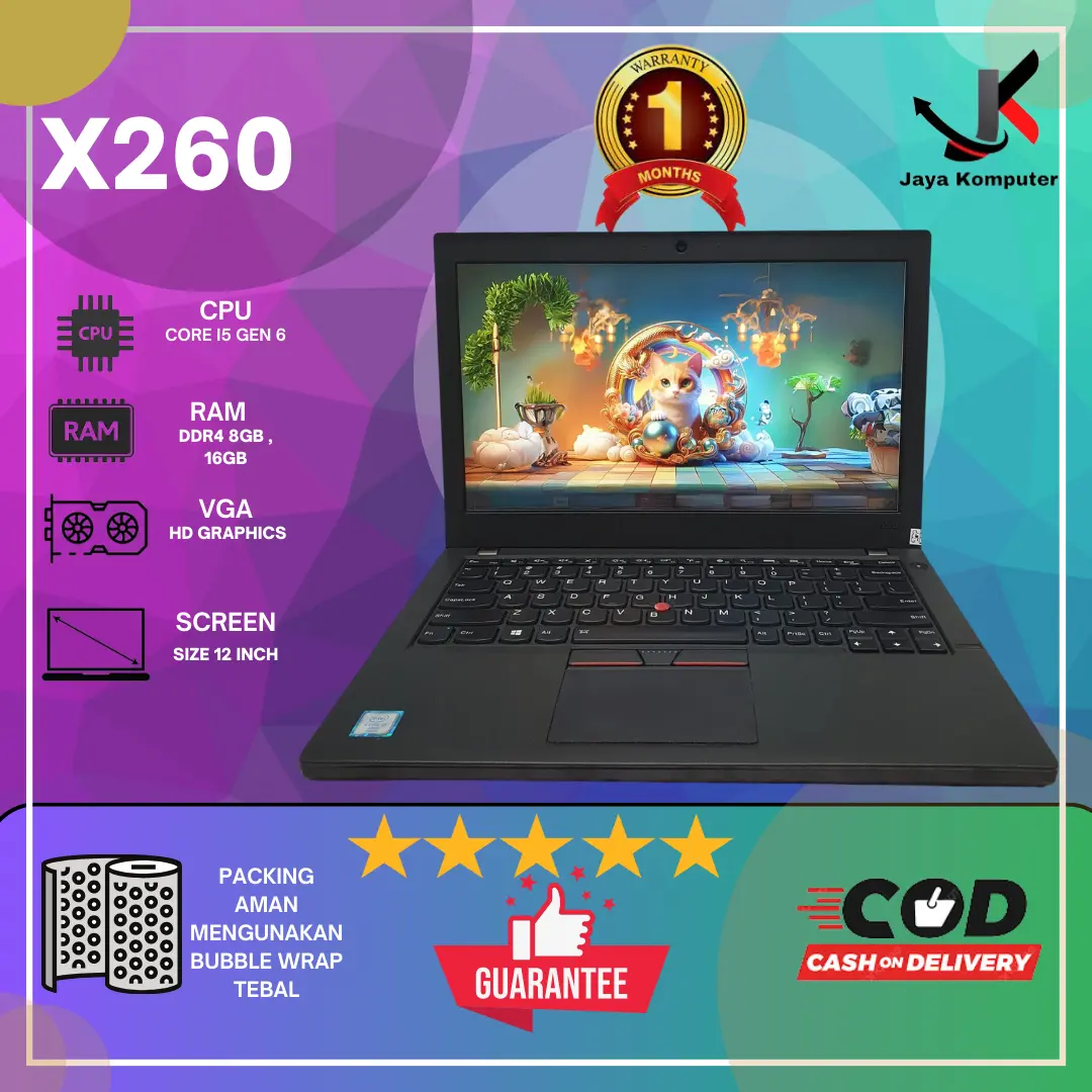 Laptop Kantor Sekolah X260 Intel Core i5 Gen 6th Ram 8GB SSD Layar 12 Inch