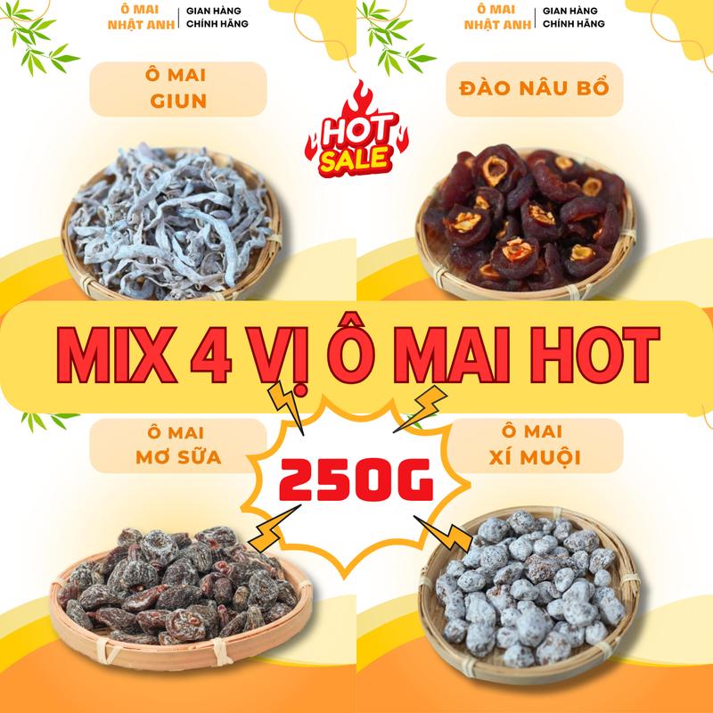 Combo Ô Mai Tứ Vị – Chuẩn Vị Chua Cay Mặn Ngọt (250G)  (xí muội , đào nâu , mơ sữa, ô mai giun) - Ô Mai Nhật Anh
