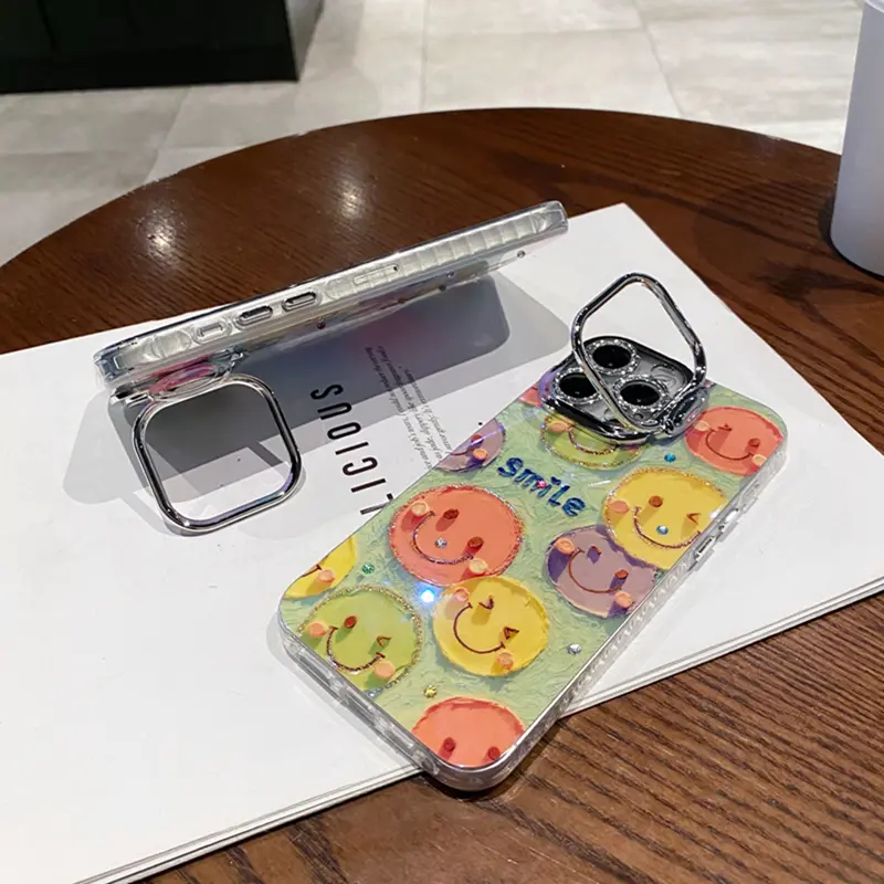 Mẫu mới cho iPhone 15Pro Max 14Plus 13Pro 12Pro Max iPhone11, ốp điện thoại Xanh Biển di động, sơn nhẹ, mặt cười đầy màu sắc dễ thương, khung lỗ mịn, vỏ bảo vệ chống va đập, vỏ IMD chống trượt 6