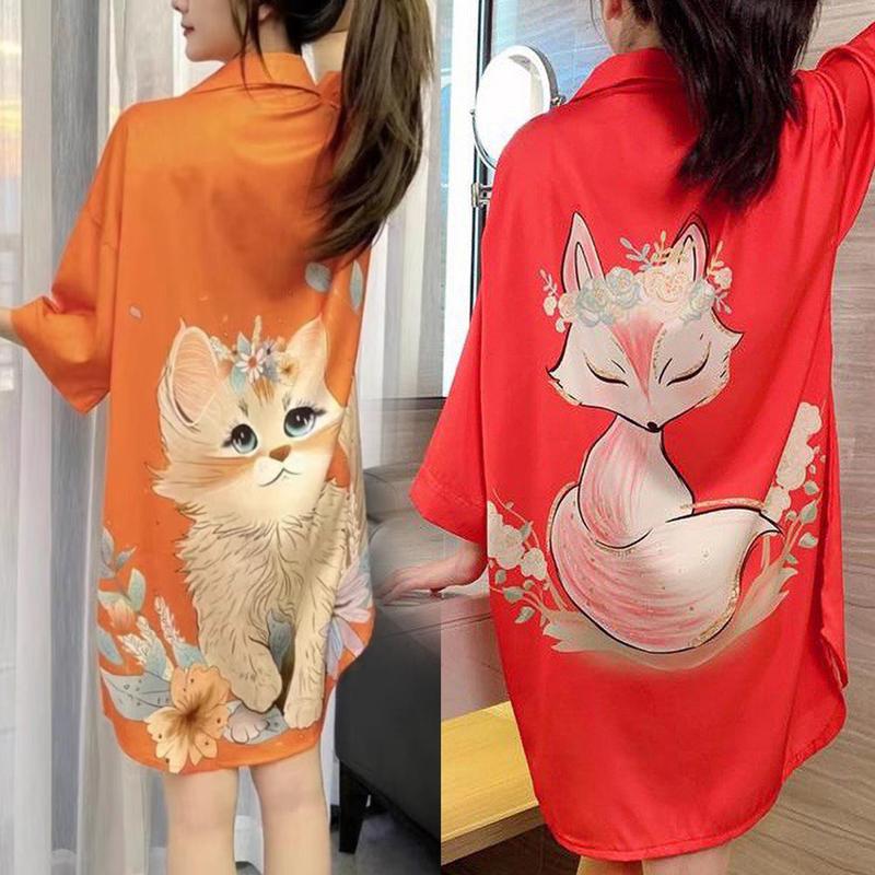  Váy đầm ngủ sơ mi chất lụa latin cao cấp  KO QUẦN  in họa tiết 3D đầm mặc nhà suông rộng dành cho nữ hàng cao cấp 