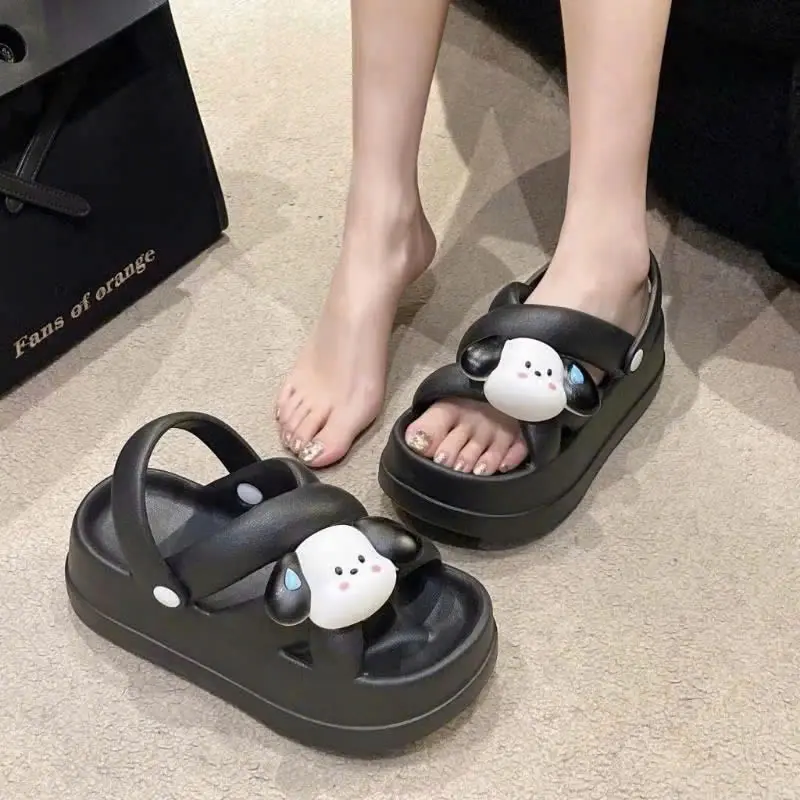Dép sandal nữ hình cún dép bánh mì có quai hậu đôn đế cao 6cm có gắn sticker dễ thương chống trơn chất liệu eva không lún depnuhottrend 2024 dep shoes giay dép quai sandal nesty dép  sandal DéP GiàY