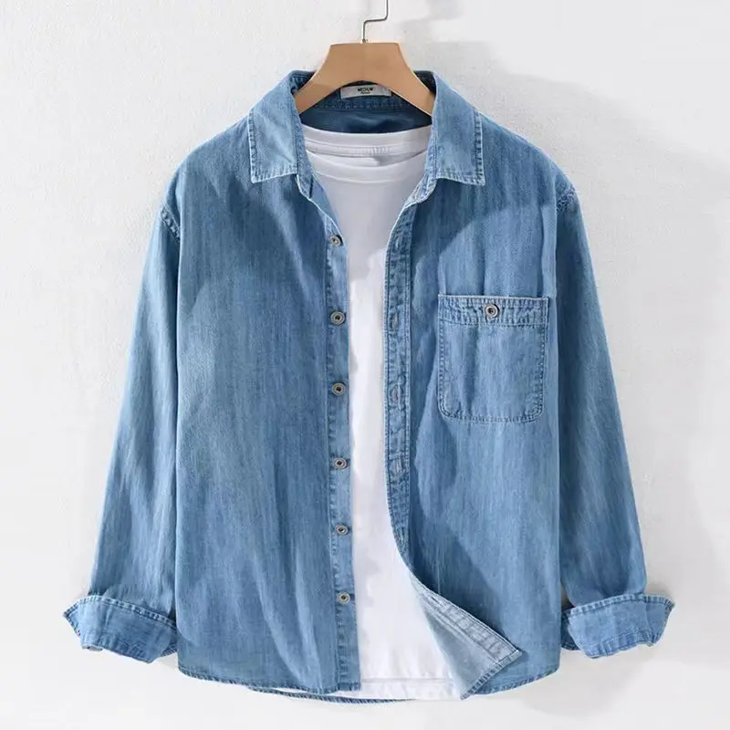 Áo Sơ Mi Denim Dài Tay Cho Nam, Phong Cách Đi Chơi Mùa Xuân Và Mùa Hè, Thiết Kế Tối Giản Ngầu Dễ Phối Đồ Thời Trang, Mỏng Và Hợp Xu hướng, Đẹp Trai, Thích Hợp Cho Nam Giới