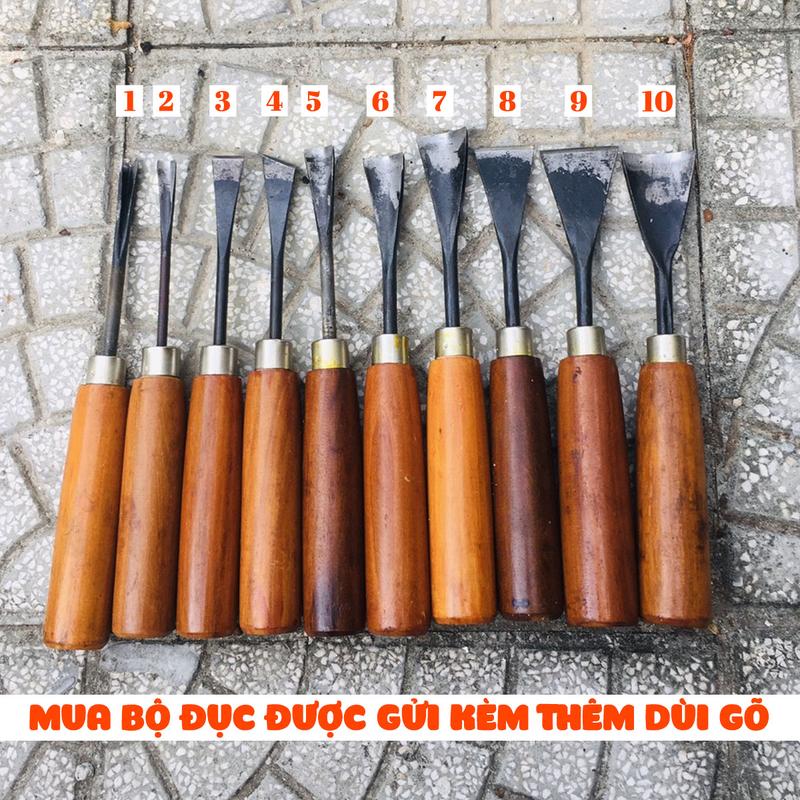 Bán nguyên bộ | Bộ đục bonsai 10 cây thủ công DUC-01 kèm dùi gõ đục