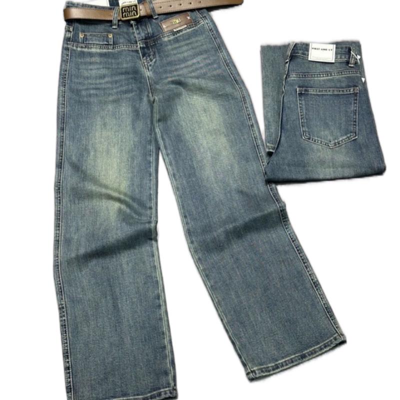 SALE CẮT MÃ Quần jeans dáng xuông vừa chân,chất co dãn nhẹ dễ chịu,gân bụng thắt lưng nâu,size SML hàng QC cao cấp, phom vừa chân dài 99cm