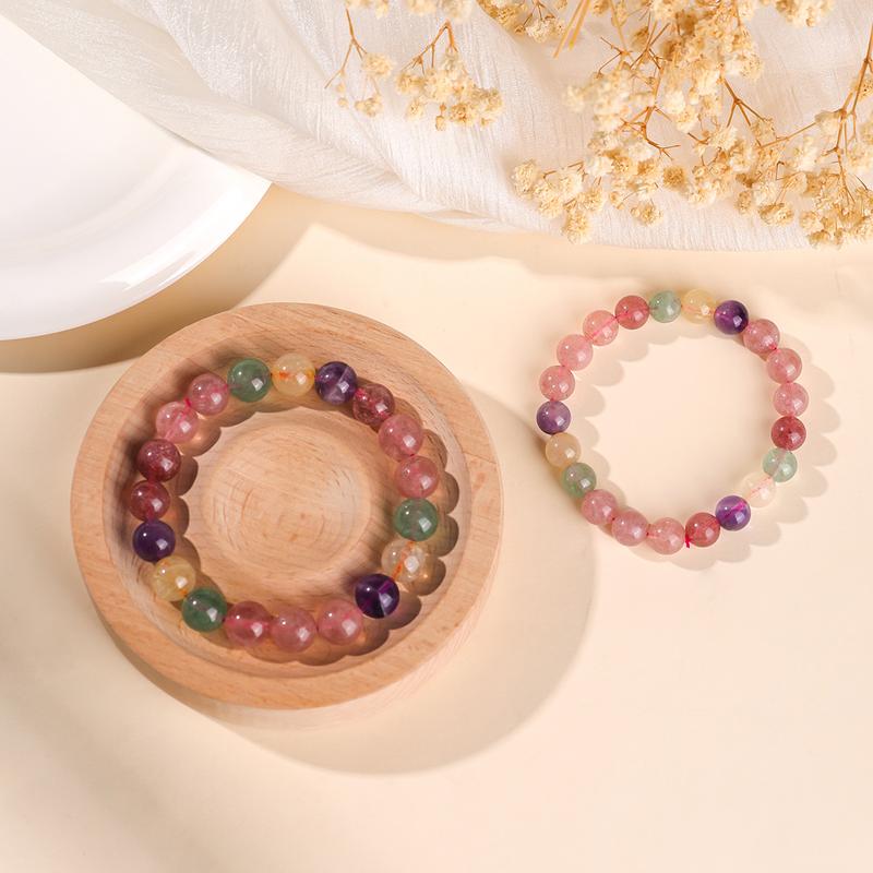 Vòng Tay Đính Cườm, Cao Cấp, Đá Tourmaline Tự Nhiên, Nhiều Viên Đá Quý, Đỏ Và Xanh Lá Cây Strawberry Thạch Anh, Vòng Tròn Đơn, Kẹo Và Màu Cầu Vồng vòng  đá  phong  thuỷ  tinh  lâm  với  chất  đá  hoàn  toàn  tự  nhiên trang  sức 3