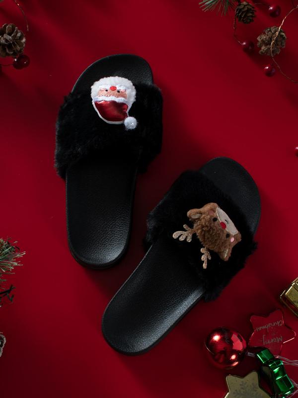 Women's Cute Cartoon Reindeer Design Plush Slippers, Casual Soft Comfortable Home Slippers, Warm Slippers for Indoor & Outdoor Use for All Seasons 1