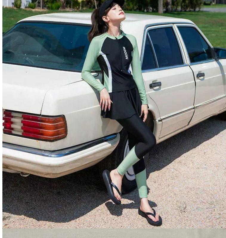 Product Introduction of [Alluer] Two-Piece Swimsuit for Women Long Sleeve Long Pants Sun Protection 2025 New Slimming Hot Spring Swimwear Jellyfish Suit Surfing Diving Suit mark  zuckerberg  blue  jumpsuit เอื้อย  ไหม  คน  ลาว 6