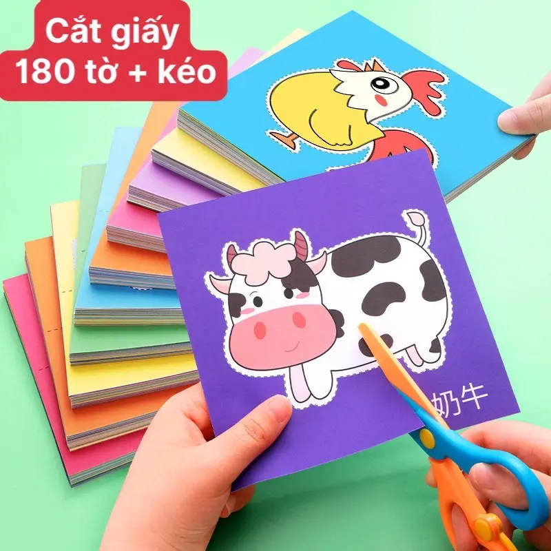 Bộ cắt giấy thủ công nghộ nghĩnh cute cho bé kèm kéo nhựa an toàn đồ chơi giáo dục sớm đa kĩ năng Tay khéo não tinh