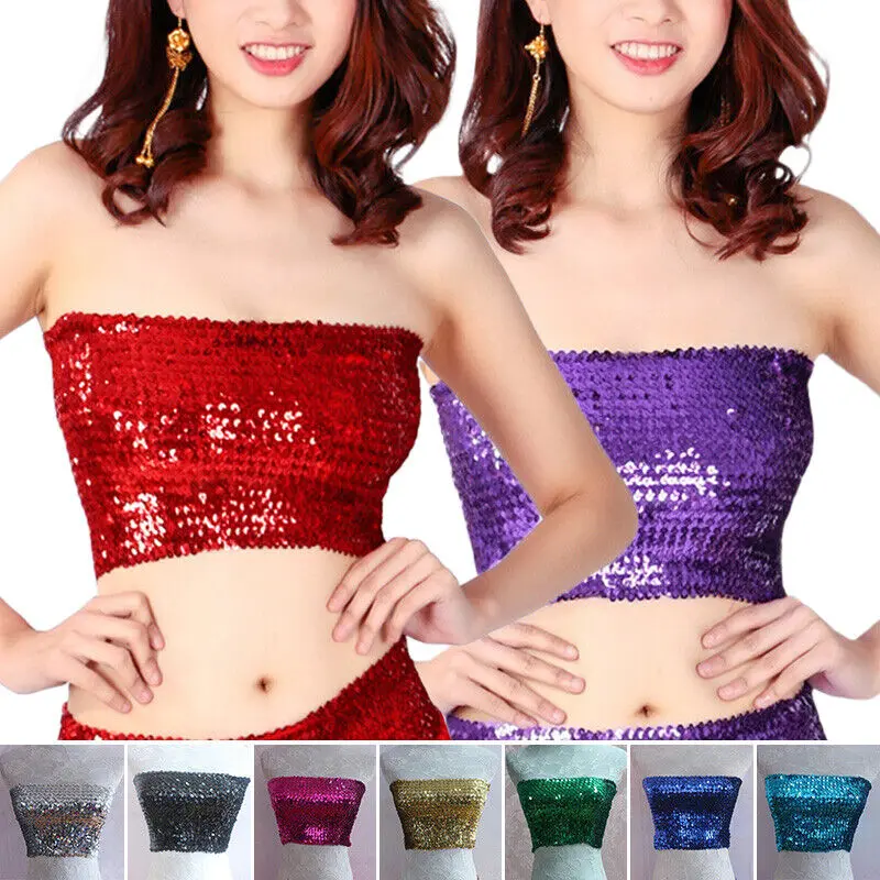 The Dai Nationality Strapless Women Sequin Bra Tube Tops Festival Party Dance Tops Clubwears