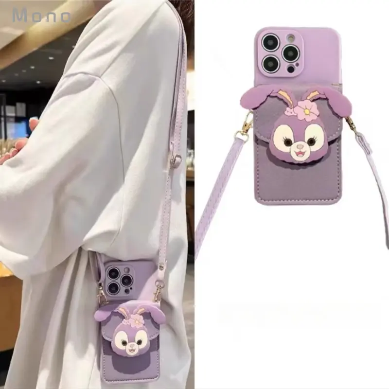 Purple Rabbit Head Card Holder Iphone16promaxiph14 Phone Case 11/12 Soft Case 15pro Crossbody Xs Card Holder Wallet Coin Purse Phone Case Wallet Phone Case Card Holder Phone Case