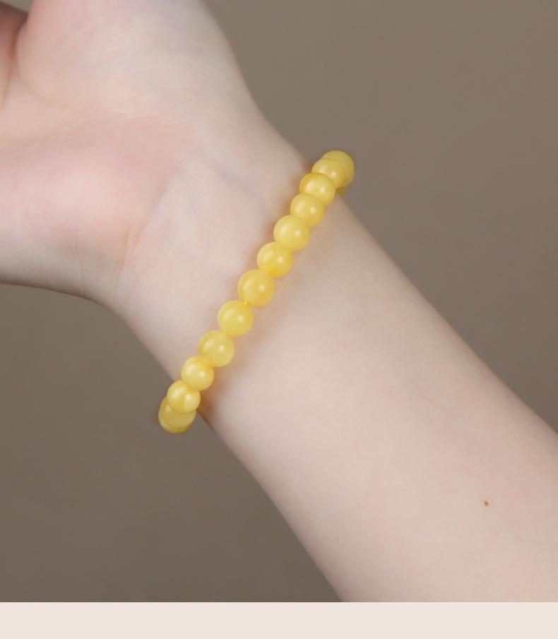 Product Introduction of PSY Amber Bracelet for Women White Flower Amber Single Bead Chicken Oil Yellow Amber Raw Stone Loose Beads Men's Amber Bracelet 25