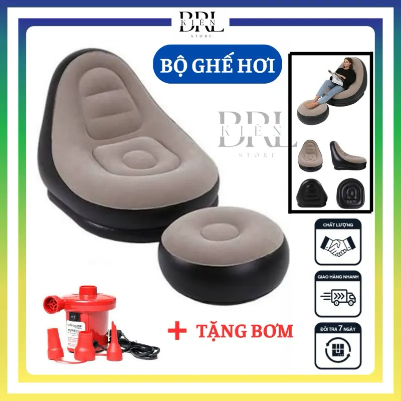GHẾ HƠI TỰA LỰNG BỌC NHUNG GỒM GHẾ VÀ ĐÔN ĐỂ CHÂN TẶNG KÈM BƠM ĐIỆN 0