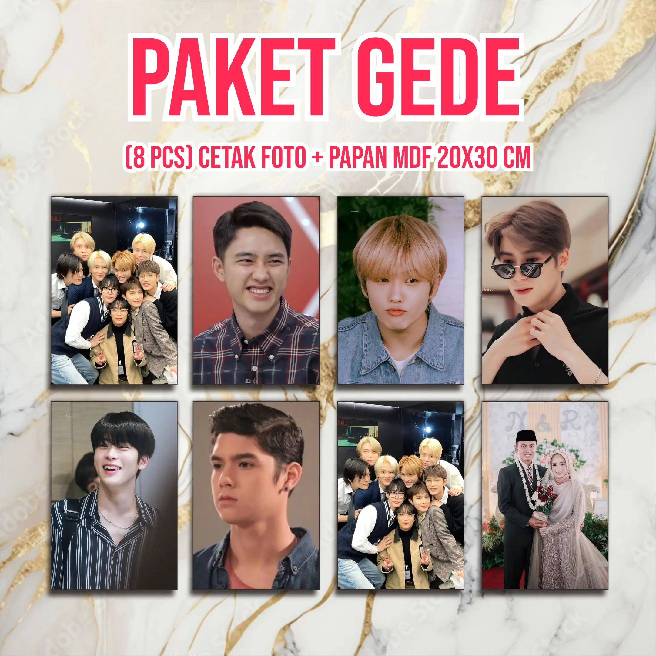 (8 PCS) CETAK FOTO 20X30 CM+ PAPAN MDF Dipasang di Dinding Putih