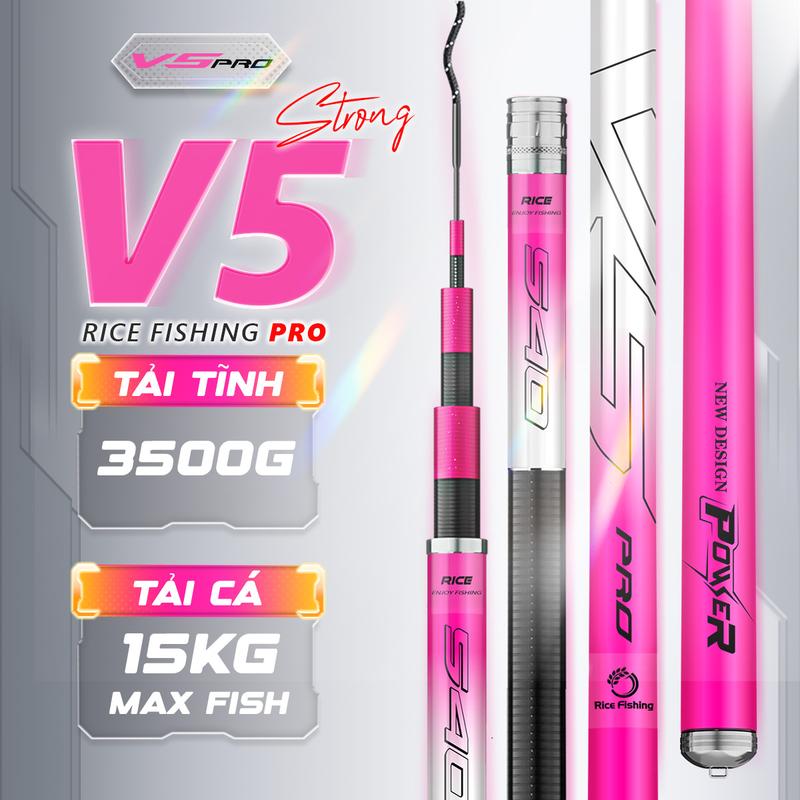 Cần câu đài V5 PRO RICE FISHING carbon 6 lớp 30T&40T cao cấp câu tổng hợp nhẹ tải cá tốt CC-27