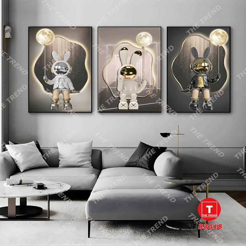 Bộ 3 tranh ảnh 3d Gấu Bearbrick dán tường trang trí , trang tri phong khach decor tường livestream, formex 5mm dày dặn và siêu nhẹ, chống ẩm mốc, in giả khung hiện đại Treo Phòng khách , xưởng tranhdantuong giare  Treo Tường TheTrend