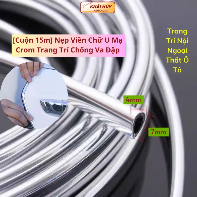 [Cuộn 15m] Nẹp Viền Chữ U Mạ Crom Trang Trí Chống Va Đập , Trang Trí Nội Ngoại Thất Ô Tô MỘC LAN CAR