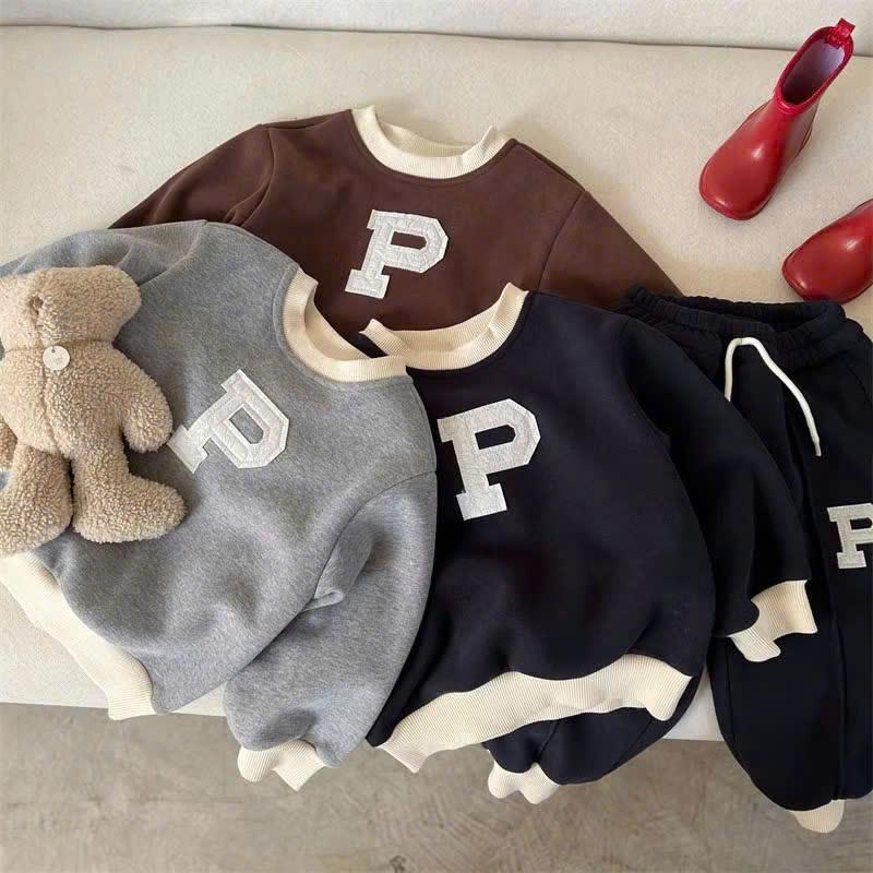 BỘ QUẦN ÁO NỈ BÔNG CHỮ P 3 MÀU CHẤT LIỆU NỈ BÔNG CHO BÉ Trai bé gái 8-18KG