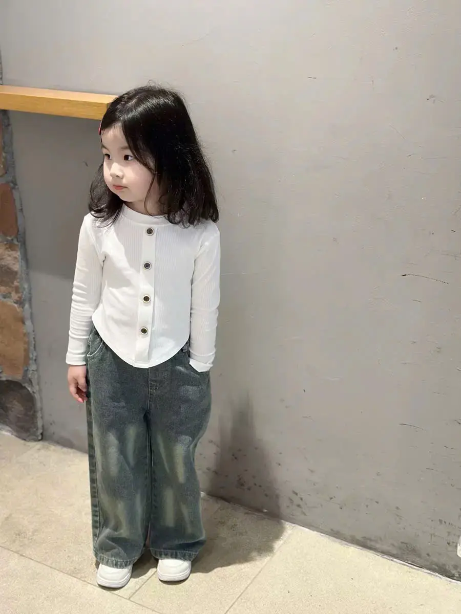 Bộ Áo Thun Tăm & Quần Jean Xuông Dài Siêu Xinh Cho Bé Gái Từ 17-38kg