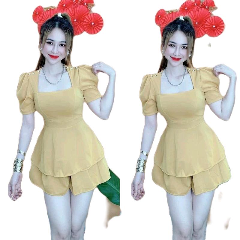 SÉT BỘ ĐÙI VÁY phối nút DỄ THƯƠNG.MÃ AK10 Nữ Thun Women Áo Voi Polo Top Màu Hồng