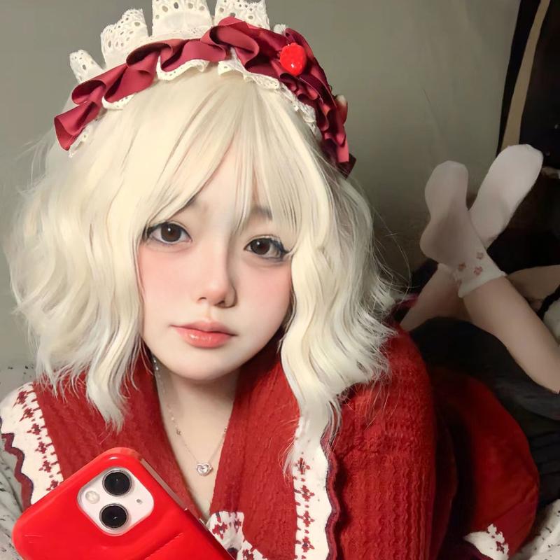 Product Introduction of 2024 Creamy-white Wig Women's Short Hair Cute Anti-Aging Short Curly Hair Small Curls Bobhaircut Artificial Human Hair Natural Full-Head Wig 2