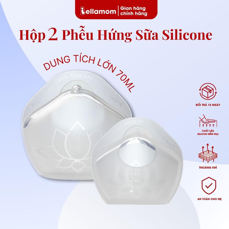 Hộp 2 phễu hứng sữa silicone, tự hút và có thể hút sữa, cốc hứng sữa thế hệ mới - bellamom phễu  pha