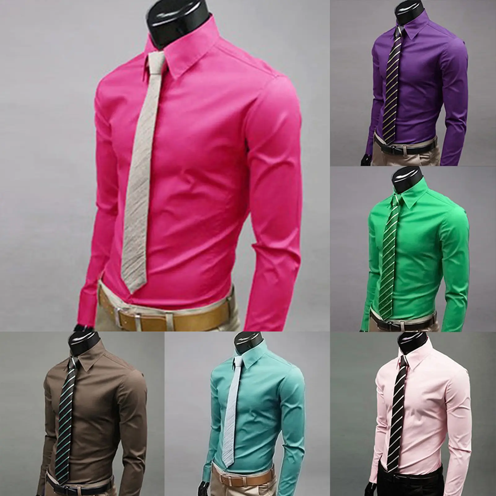 Fashion Men Solid Color Long Sleeve Buttons Down Shirt Slim Formal Business Top