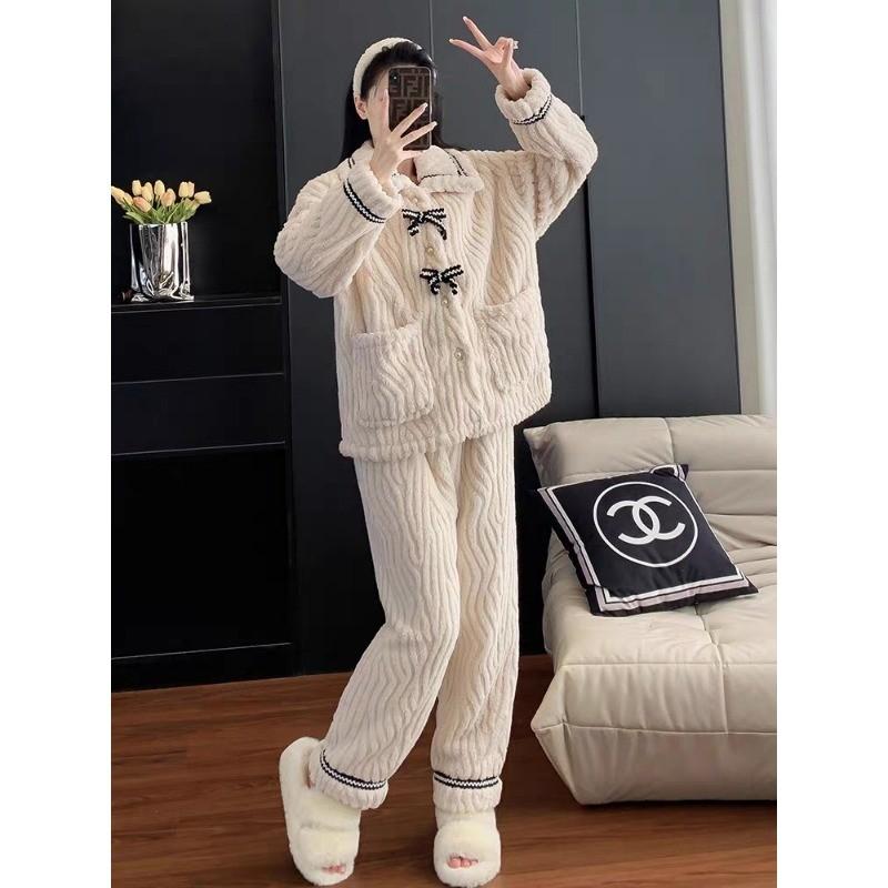  Sweet Girls Bộ Đồ Ngủ Cho Nữ Thu Đông Mới Flannel Nhà Quần Áo San Hô Lông Cừu Dày Plus Nhung Ngọt Ngào Phong Cách Công Chúa Ấm Áp Quần Áo Phù Hợp Với Kích Thước M L XL 2XL 