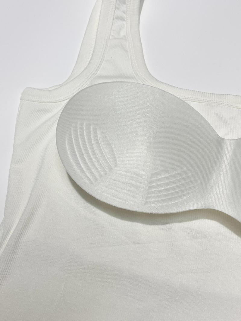 Product Introduction of Women's Solid Color Detachable Padded Tank Top, Casual Sleeveless Top for Summer, Ladies Clothes for Daily Wear 5