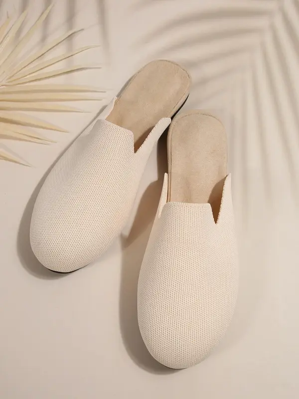 Women's Solid Color Round Toe Fashion Slippers, Casual Comfortable Breathable Flat Slippers, Fashionable Slippers for Indoor & Outdoor Wear, Walking Shoes 3