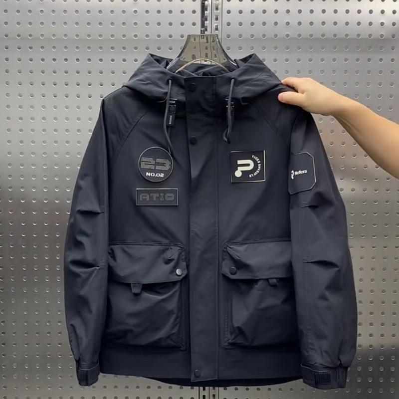 Product Introduction of 2024 Autumn Winter Hooded Casual Versatile New Trendy Brand Work Jacket Men's Patch Thin Jacket Windbreaker Sneaker 22