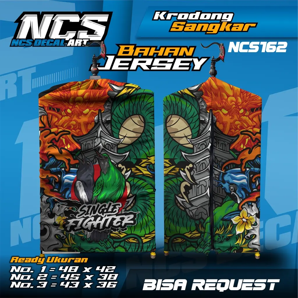 Kerodong Sangkar Kotak Custom SINGLE FIGHTER Desain Keren Bisa Request motif - NCS