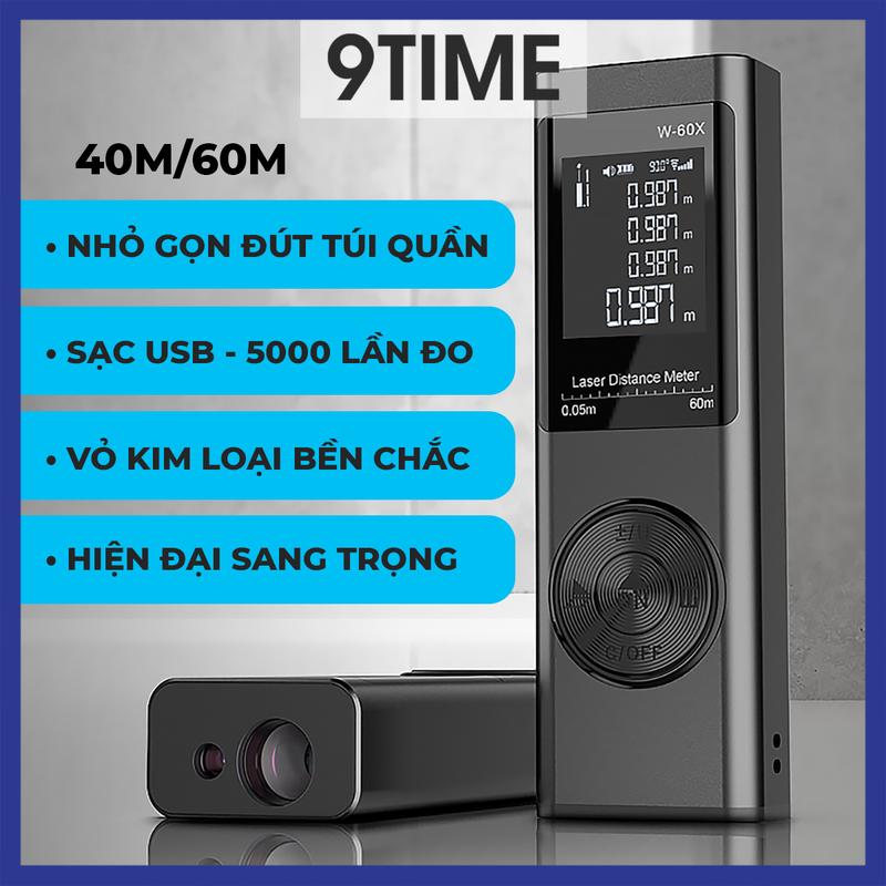 Thước đo laser mini 9TIME nhỏ gọn đút túi quần, laze đo khoảng cách pin sạc usb vỏ kim loại