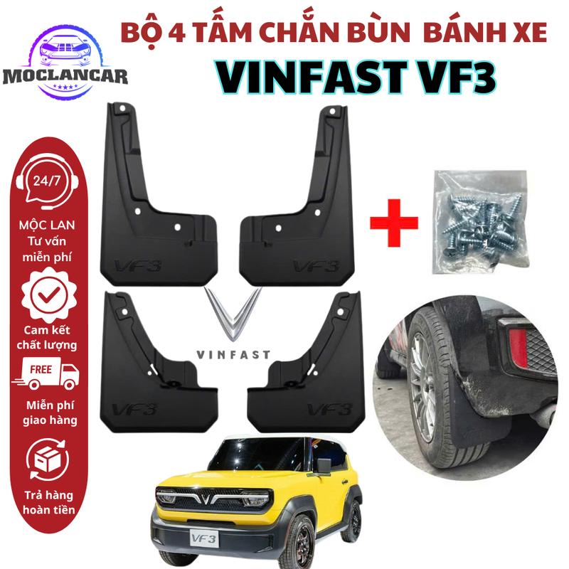  Bộ 4 Tấm Chắn Bùn Xe VinFast VF3 Trước Sau – Phụ Kiện Ô Tô – Chống Bùn Đất Dễ Lắp  Tặng kèm Ốc Vít  