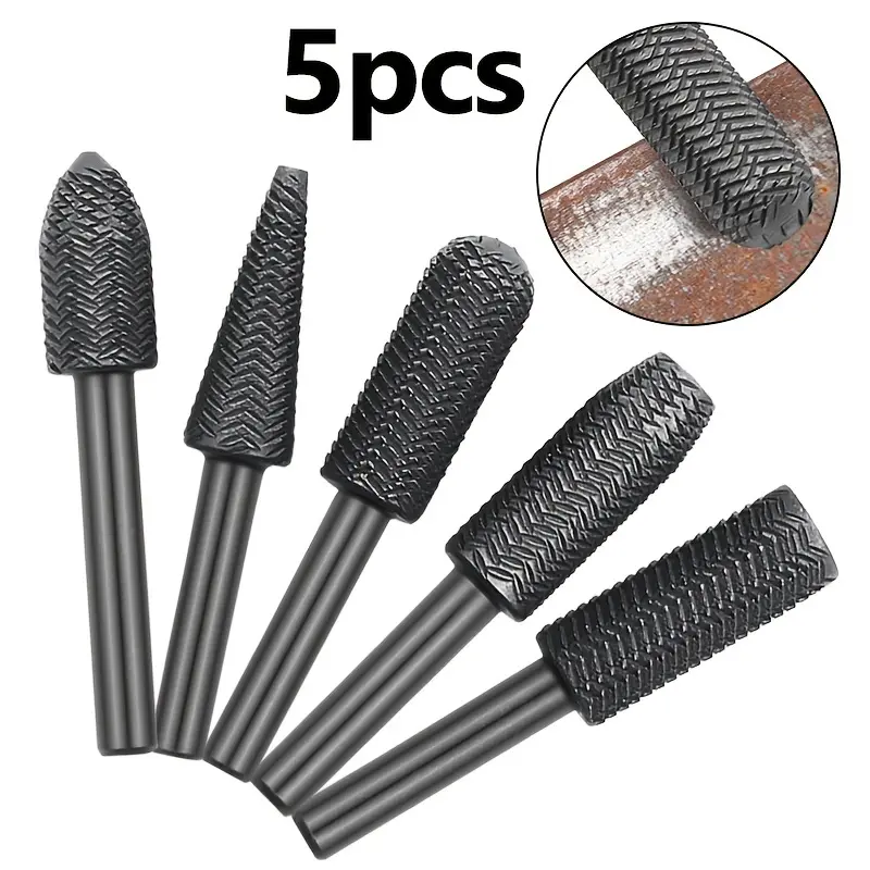 5pcs/Set Rotating Steel Files, Irregular Files, Embossed Steel Files, Electric Grinding And Grinding Head Files, Soft Metal